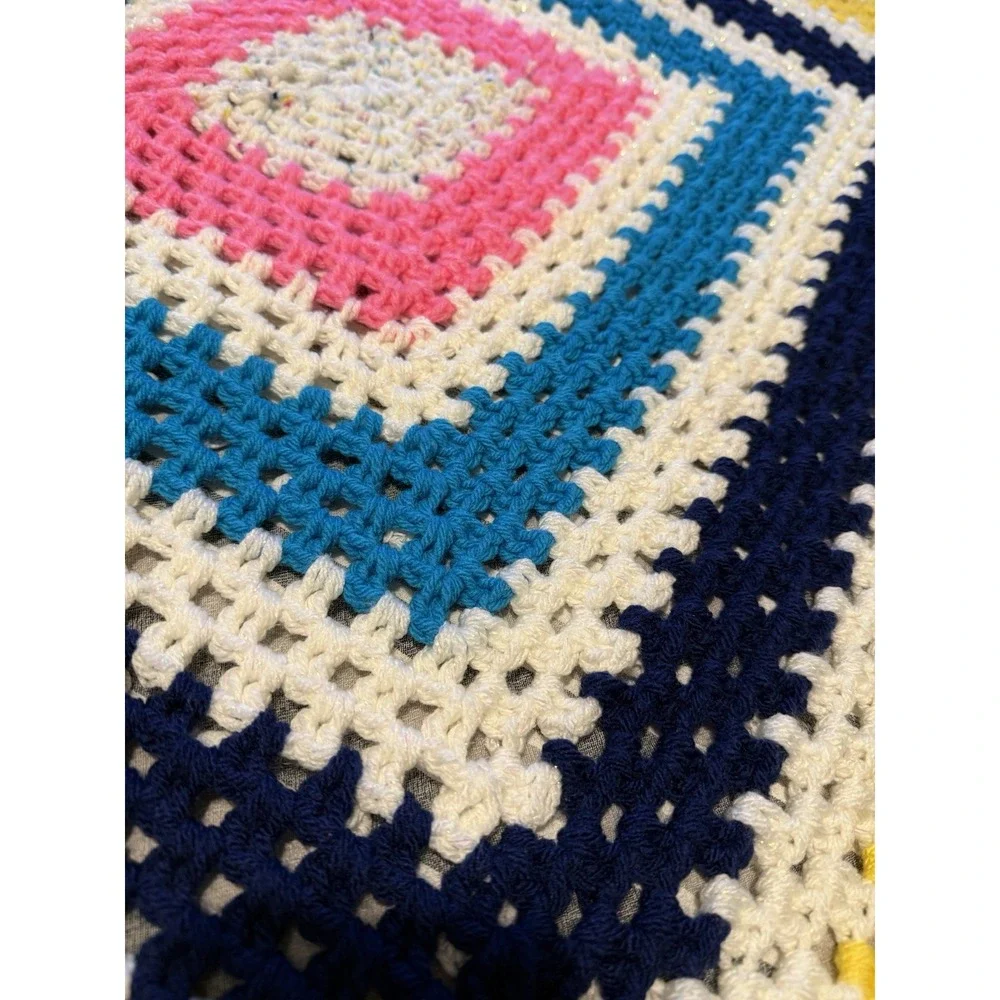 Handmade Crochet‎ Colorful Rainbow Blanket Reversible 43